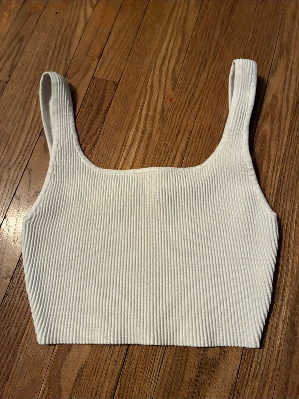 Babaton White Ribbed Square-Neck Crop Tank